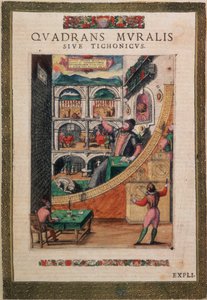 Der Astronom Tycho Brahe, 40 Jahre alt, im Jahr 1587, unter seinen astronomischen Instrumenten, aus 