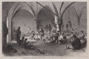 Gefangene Garibaldianer und französische Freischärler im Rathaus von Dijon, Frankreich, Deutsch-Französischer Krieg, Mitte Dezember 1870 (Stich) von German School
