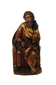 Geschnitzte Lindenholzskulptur eines Propheten, schwäbisch, ca. 1500 von German School