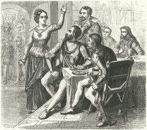 Katharina von Schwarzburg bedroht den Herzog von Alba (Stich) von German School