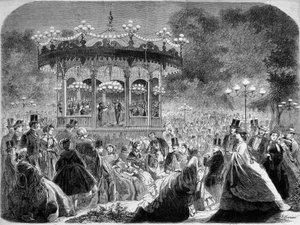 Konzert am Musikpavillon der Champs-Elysées, deutsche Gravur um 1861