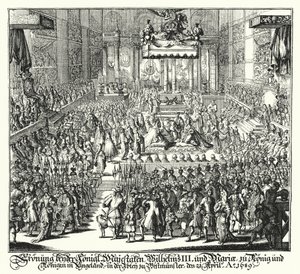 Krönung von König Wilhelm III. und Königin Maria in der Westminster Abbey von German School