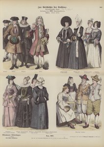 Kostüme des Schweizer Kantons Zürich, frühes 18. Jahrhundert (farbige Gravur) von German School