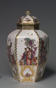 Bedeckte Vase, hergestellt von Meißener Porzellanmanufaktur, Deutschland, ca. 1728-1730