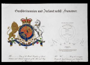 Wappen des Königs des Vereinigten Königreichs von Großbritannien und Irland, Verteidiger des Glaubens und König von Hannover (ca. 1801-37)