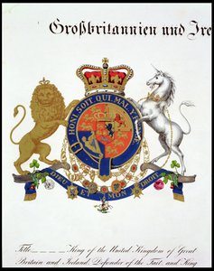 Wappen des Königs des Vereinigten Königreichs von Großbritannien und Irland, Verteidiger des Glaubens und König von Hannover (ca. 1801-37) von German School