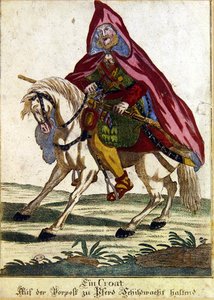 Kroatischer Krieger auf einem Pferd von German School