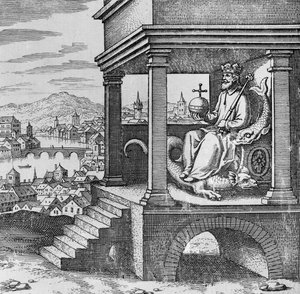 Gekrönter König auf dem Thron aus Musaeum Hermeticum von German School