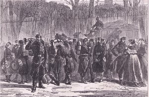 Abmarsch des Zehnten Regiments der Nationalgarde zu den vorgeschobenen Posten, Cassells Geschichte des Krieges zwischen Frankreich und Deutschland, veröffentlicht von Cassell and Company Limited, ca. 1890