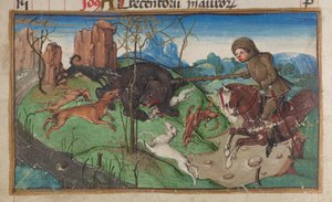 Detail einer Miniatur eines Adligen bei der Bärenjagd, aus der Kalenderseite für Oktober, ca. 1475-1485 von German School