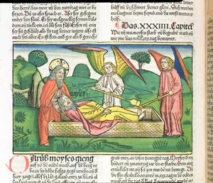 Deuteronomium 34 Tod Moses, aus der Nürnberger Bibel (Biblia Sacra Germanaica) von German School