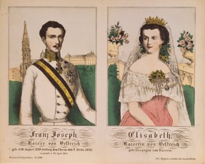 Doppelporträt von Kaiser Franz Joseph I. von Österreich und Kaiserin Elisabeth, aus Neuruppiner Bilderbogen, 1854