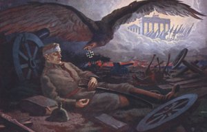 Adler überreicht das Eiserne Kreuz an einen gefallenen deutschen Soldaten auf dem Schlachtfeld von German School