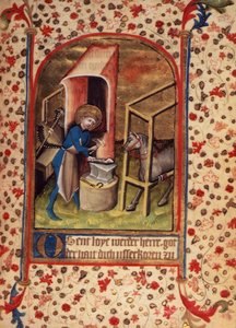 St. Eligius (588-660) beschlägt ein Pferd, aus 