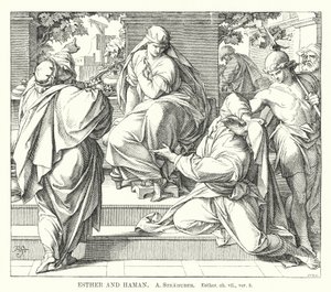 Esther und Haman, Esther, Kap. vii, Vers 8 von German School