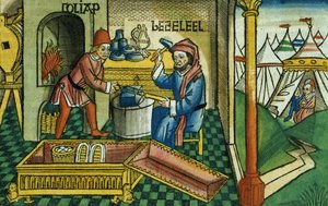 Exodus 31:2-8 Bezalel und Oholiab fertigen die Bundeslade an, aus der Nürnberger Bibel (Biblia Sacra Germanaica)