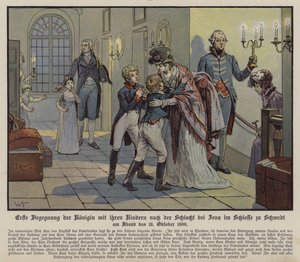 Erstes Treffen zwischen Königin Louise von Preußen und ihren Kindern nach der Schlacht bei Jena, im Schloss Schwedt von German School