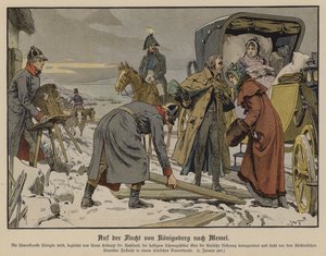 Auf der Flucht vor den Franzosen macht die schwerkranke Königin Louise von Preußen einen Halt in einem Bauernhaus auf der Straße von Königsberg nach Memel von German School