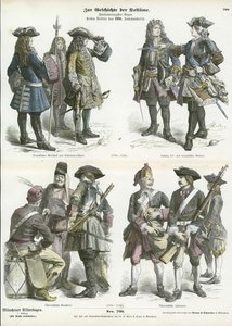 Französische und österreichische Militäruniformen, frühes 18. Jahrhundert von German School