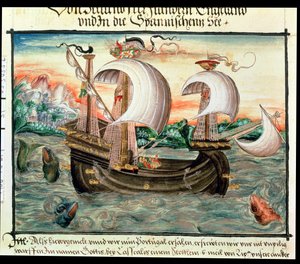 Galeone auf dem Weg nach Portugal, illustriert von der Familie Coler (oder Keller) aus Nürnberg