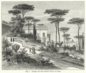 Gartengestaltung: Monte Pincio, Rom, Italien (Gravur) von German School