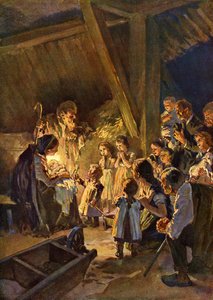 Deutsche Weihnachtsszene mit Kindern, um 1908