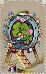 Deutsche Postkarte, die Glücksbringer darstellt, aus Ungarn gesendet am 21. Mai 1911 von German School