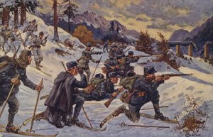 Deutsche und österreichische Skitruppen am Dukla-Pass, Karpaten, Erster Weltkrieg von German School