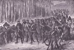 Deutsche Kavallerie auf dem Weg nach Paris, Cassells Geschichte des Krieges zwischen Frankreich und Deutschland, veröffentlicht von Cassell and Company Limited, ca. 1890 von German School