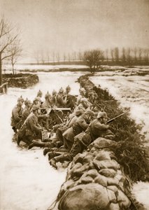 Deutsche Maschinengewehrabteilung hält eine Barrikade in Polen, 1914-19 von German School