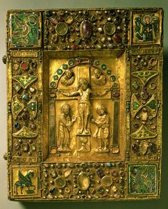 Evangelienbuchdeckel, ottonisch, Deutschland, 11. Jahrhundert (Gold, Email und Halbedelsteine)