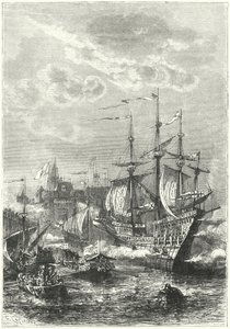 Heinrich VIII. und die englische Flotte landen in Calais von German School