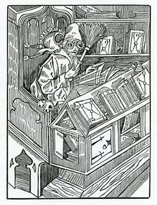 Hier beginnt das Narrenschiff und zuerst die unprofitablen Bücher, Illustration aus Alexander Barclays englischer Übersetzung von 