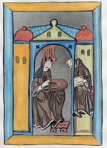 Hildegard von Bingen empfängt das Licht vom Himmel, c.1151 (spätere Kolorierung) von German School