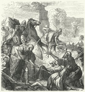 Ungarische Eindringlinge in Italien, frühes 10. Jahrhundert (Gravur) von German School