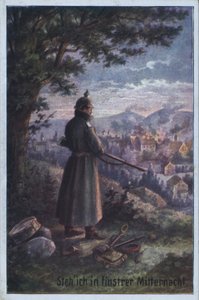 Ich stehe in der mitternächtlichen Dunkelheit: Deutscher Soldat auf Wache über ein Dorf von German School