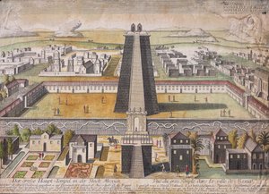 Imaginäre Rekonstruktion des Haupttempels (Templo Mayor) in Mexiko-Stadt