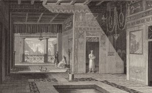 Innenraum eines römischen Hauses in Pompeji. Illustration für Bilder-Atlas von German School