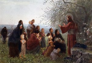 Jesus mit Frauen und Kindern („Lasst die kleinen Kinder zu mir kommen“), Deutschland ca. 1880 von German School