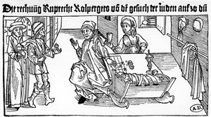 Jüdischer Geldverleiher mit seiner Familie empfängt Kunden, 1491 von German School