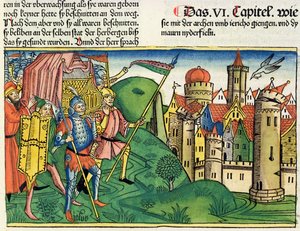 Josua 6:4-21 Der Fall von Jericho, aus der Nürnberger Bibel (Biblia Sacra Germanaica)