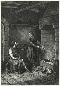König Alfred und die verbrannten Kuchen (Gravur) von German School