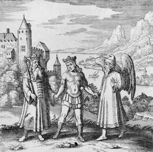 König und gesunder Geist führen den Prinzen aus Musaeum Hermeticum