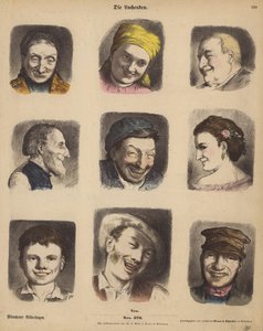 Lachende Gesichter (kolorierte Gravur) von German School