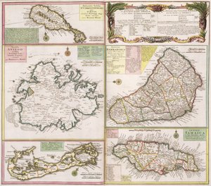 Karte der englischen Kolonien in der Karibik, veröffentlicht von Homanns Erben, Nürnberg, ca. 1750