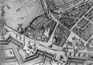 Karte von Hamburg mit seinem ersten Opernhaus, 1690