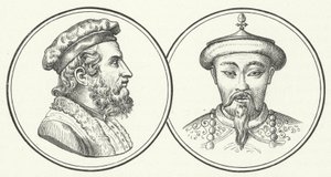 Marco Polo und Kublai Khan (Gravur) von German School