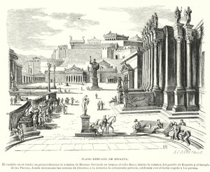 Marktplatz von Sparta, Antikes Griechenland (Lithografie) von German School