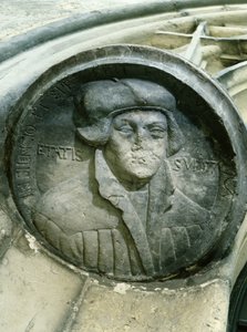 Martin Luther im Alter von 57 Jahren mit der Lutherrose, 16. Jahrhundert von German School