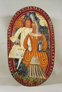 Marzipanschachtel mit Darstellung eines Mannes und einer Frau, ca. 1660